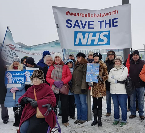 people protesting outside Kings Mill Hospital